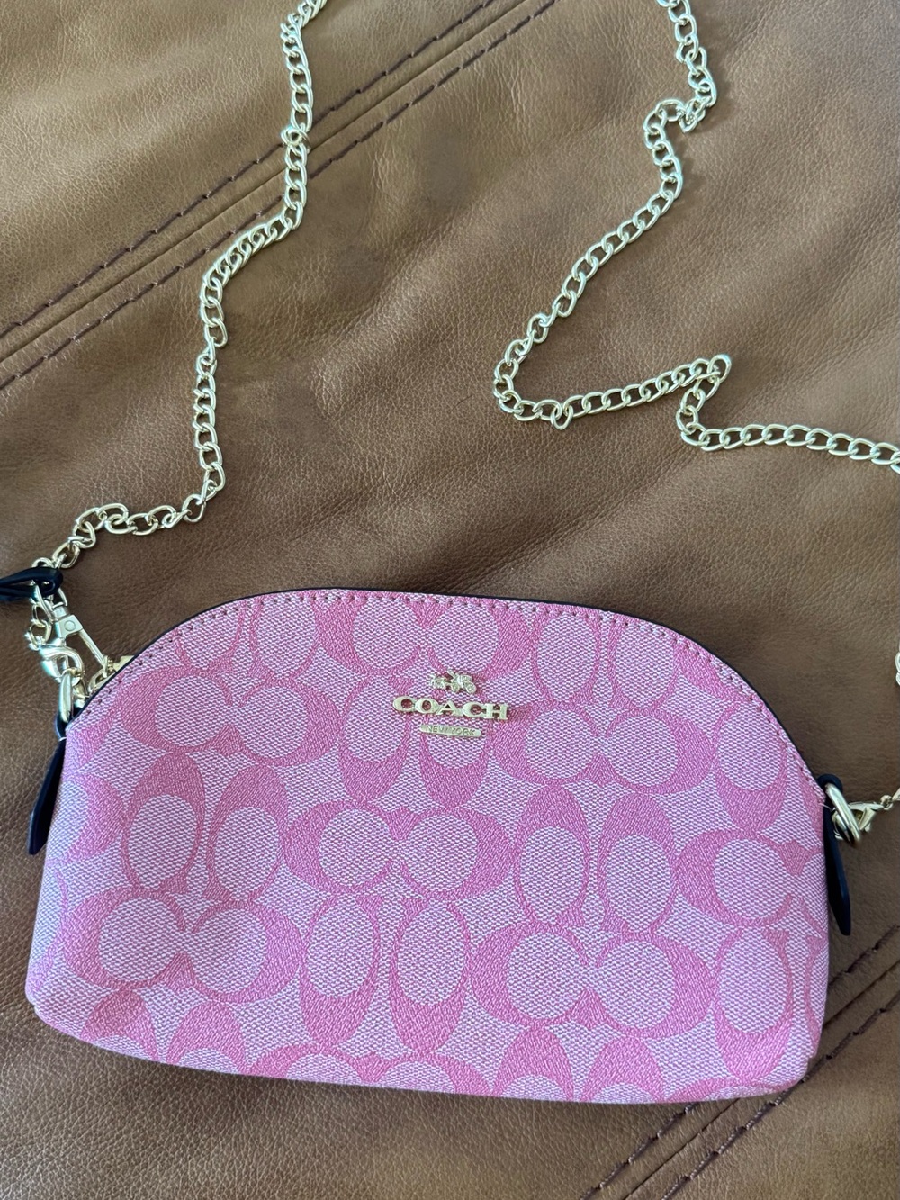 Coach Pink Signature Dome Crossbody with Gold Chain